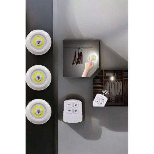 Spot Lamba Led Işık 3'lü Uzaktan Kumandalı Pilli Yapışkanlı Kablosuz