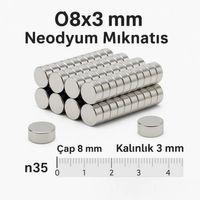 5 Adet 8x3mm Yuvarlak Neodyum Mıknatıs Güçlü Nikel Kaplamalı Kaliteli Dayanıklı Magnet