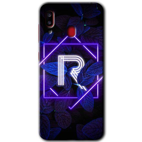 Samsung Galaxy A20 HD Baskılı Kılıf + 9D Tam Ekran Koruyucu - Dark Neon Yaprak R Harfi