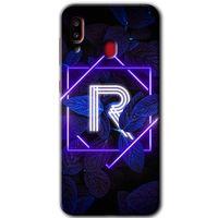 Samsung Galaxy A20 HD Baskılı Kılıf + 9D Tam Ekran Koruyucu - Dark Neon Yaprak R Harfi