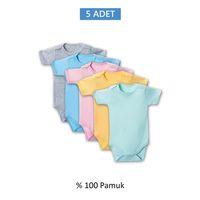 Çok Renkli Yarım Kol Body Zıbın 7-12 YAŞ Çocuklar İçin (5 ADET) Alttan Çıtçıtlı Özel Gereksinimli