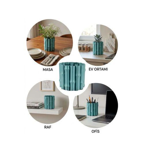 Parlak Yeşil Dekoratif Vazo Modern Tasarım Şık Masa Üstü Aksesuar