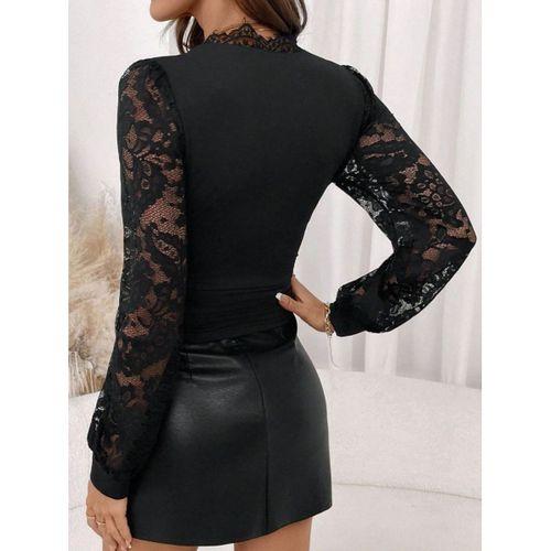 Kadın Uzun Kollu Dantel V Yakalı Sandy Bluz