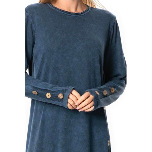 Uzun Kol Gözde Bisiklet Yaka Düğme Detaylı Sonbahar ve Kışlık Uzun Triko Elbise İndigo indg