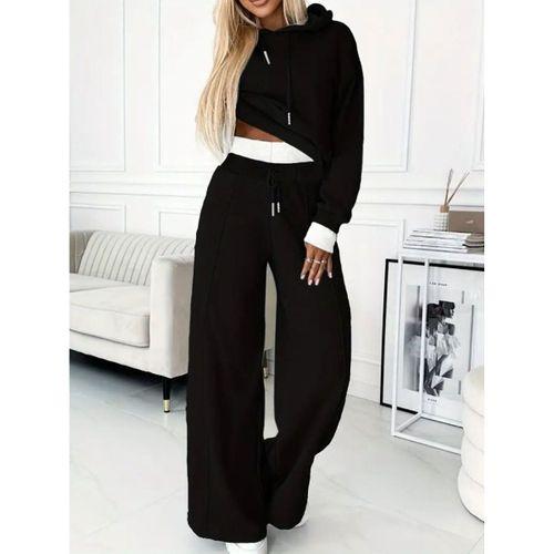 Kadın Uzun Kollu Kapşonlu Viskon Iki Iplik Bluz Ve Pantolon Ikili Takım