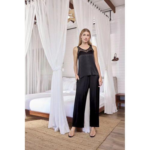 Viskon Dantelli Ve Dekolteli Saten Pijama Takımı