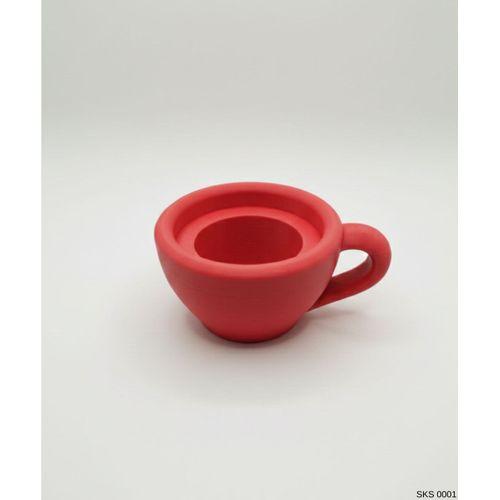 Kırmızı Mini Dekoratif Fincan Şeklinde Saksı – 6 Cm Masaüstü & Ofis Dekoru