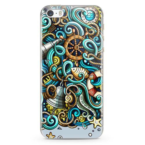 Apple iPhone 5s Kılıf Deniz Malzemeleri Doodle Arka Kapak Koruma Desenli Full Koruyucu