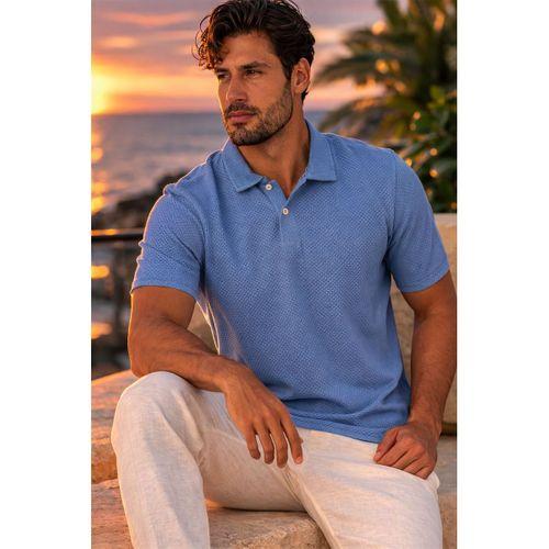 Evenor Kabartma Desenli Polo Yaka Düğmeli Relaxed FitYumuşak İnce Erkek T-Shirt - Mavi