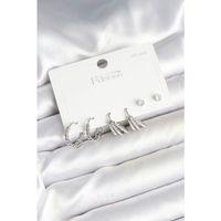 Pirinç Gümüş Renk Zirkon Taşlı 925 Gümüş Çivili Kadın Küpe Seti