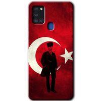 Potkal Hediye Fabrikası Samsung Galaxy A21s HD Baskılı Kılıf + 9D Tam Ekran Koruyucu - Atatürk Bayrak