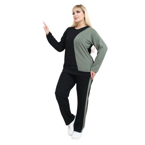 Melsay Butik Siyah Yeşil Renk Bloklu Modal Kadın Eşofman Takımı