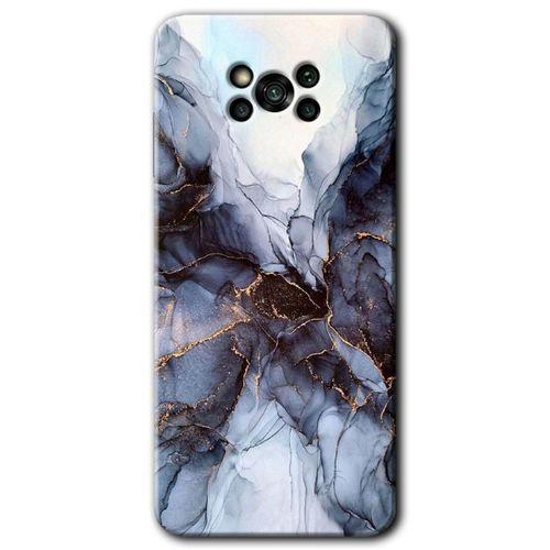 Poco x3 Pro Kılıf Baskılı Kapak - Otantik Mermer + 5D Tam Kaplayan Cam