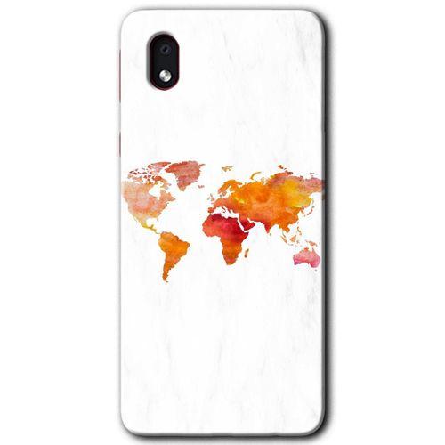 MRCİLETİSİM Samsung Galaxy A01 Core Kılıf Baskılı Kapak - Dünya Haritası + 5D Tam Kaplayan Cam