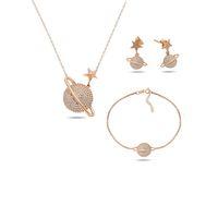 Rose Gold Gümüş Gezegen Kadın Kolye Küpe Bileklik Seti
