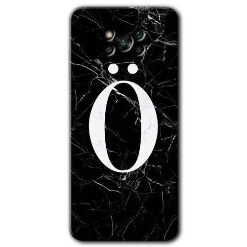 BeRa Aksesuar Poco x3 NFC Kılıf Baskılı Kapak - Siyah Mermer Desenli Ö Harfi +Tam Kaplayan Mat Seramik