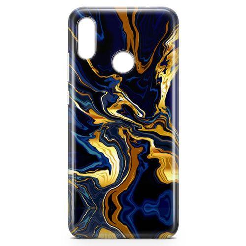 Huawei Y9 2019 Kılıf Lacivert Kahve Mermer Arka Kapak Koruma Desenli Full Koruyucu