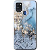 Samsung Galaxy A21s Kılıf Baskılı Kapak - Eski Mermer +Tam Ekran Koruyucu