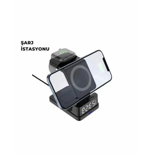 Kablosuz Şarj İstasyonu Ve Dijital Saat – Apple Uyumlu, 3 Kademeli Işık Ayarı