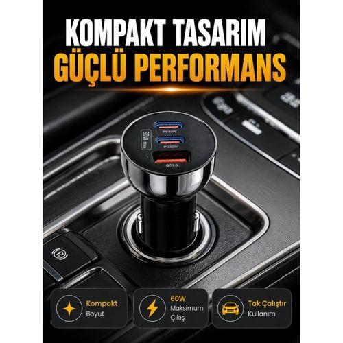 60w Araç İçi Hızlı Şarj Adaptörü Çift Usb-c Pd Ve Usb-a Qc3.0