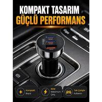 60w Araç İçi Hızlı Şarj Adaptörü Çift Usb-c Pd Ve Usb-a Qc3.0