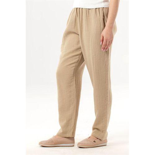 Beli Lastikli Yandan Çift Cepli Müslin Şalvar Pantolon Vizon Vzn