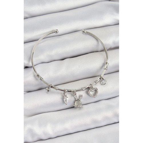 Pirinç Zirkon Taşlı Tavşan Ve Kalp Model Gümüş Renk Charm Bileklik