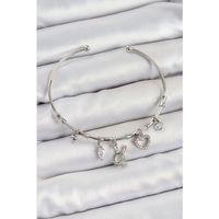 Pirinç Zirkon Taşlı Tavşan Ve Kalp Model Gümüş Renk Charm Bileklik