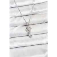 316L Çelik Zincir Gümüş Renk Deniz Atı Model Zirkon Taşlı Kadın Kolye