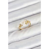Pirinç Gold Renk Çiçek Model Zirkon Taşlı Kadın Yüzük