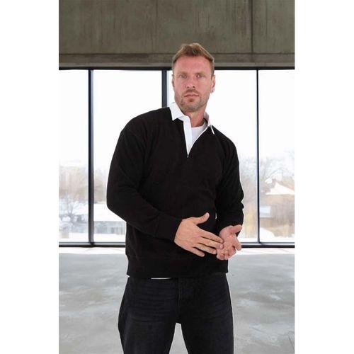 Polo Yaka Selanik Örme Kumaş Erkek Sweatshirt - Siyah