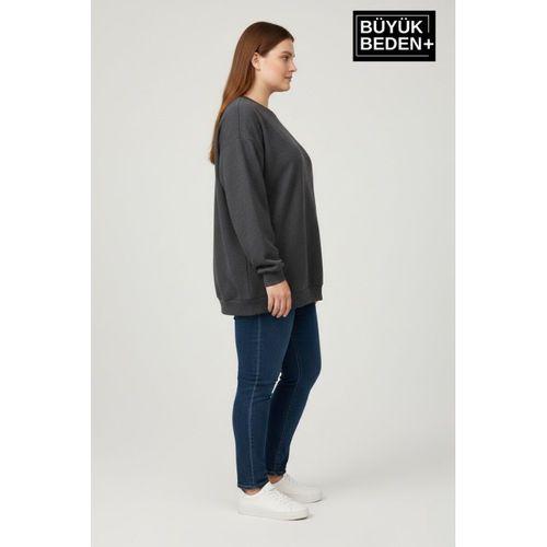 Kadın Büyük Beden Bisiklet Yaka Kollar ve Etek Ribanalı İnce Sweatshirt SPR26BSWK956