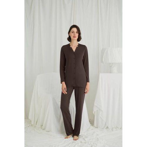 Uzun Kollu Boydan Düğmeli V Yaka Pijama Takımı