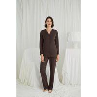 Uzun Kollu Boydan Düğmeli V Yaka Pijama Takımı