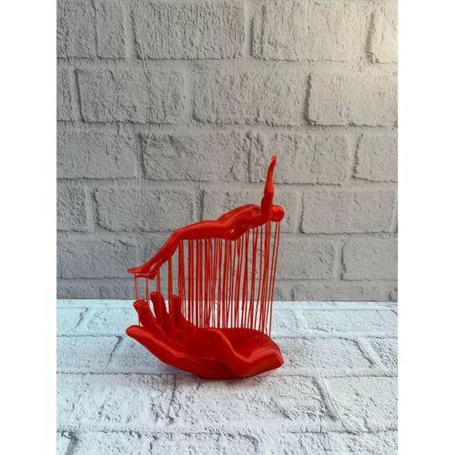 Kırmızı El Ve İnsan Figürü Dekoratif Biblo Salon Ofis Raf Ve Konsol Üstü İçin 12x18 Cm