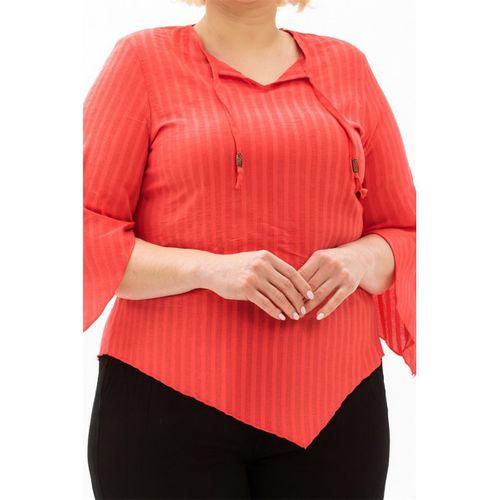 Truvakar Kol Büyük Beden Gofre Rodos Yazlık Bluz Mercan Mrcn