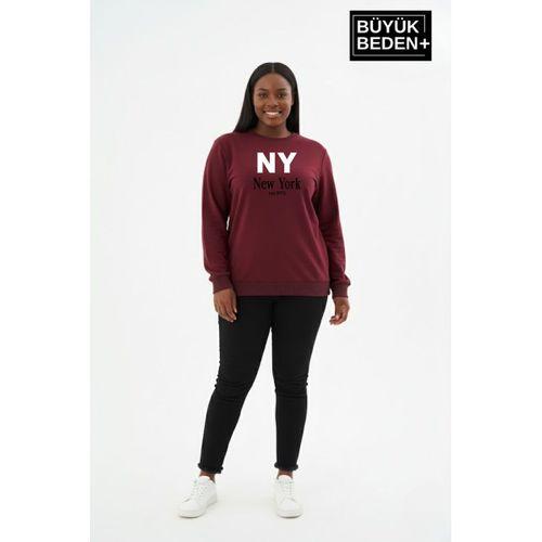 Kadın Büyük Beden NY Newyork Baskılı Bisiklet Yaka ince Sweatshirt SPR26BSWK956-15