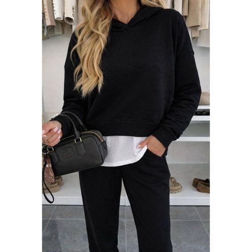 Kadın Uzun Kollu Kapşonlu Viskon Iki Iplik Bluz Ve Pantolon Ikili Takım