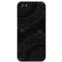 MRCİLETİSİM iPhone 5s Kılıf HD Desen Baskılı Arka Kapak + Temperli Cam - Siyah Mandala