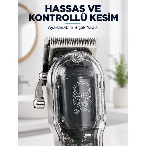 Profesyonel Saç Tıraş Makinesi Şarjlı Lcd Ekranlı 4 Taraklı 1800 Mah Güçlü Motorlu Saç Kesme Makinesi