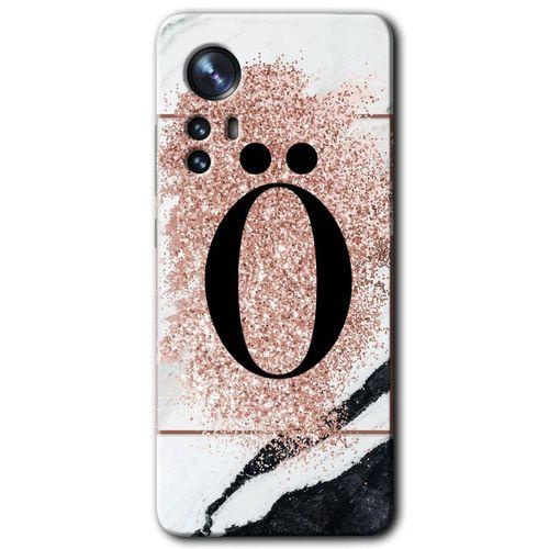 Xiaomi Mi 12 Pro Kılıf HD Desen Baskılı Arka Kapak - Pembe Mermer Desenli Ö Harfi + Kırılmaz Cam