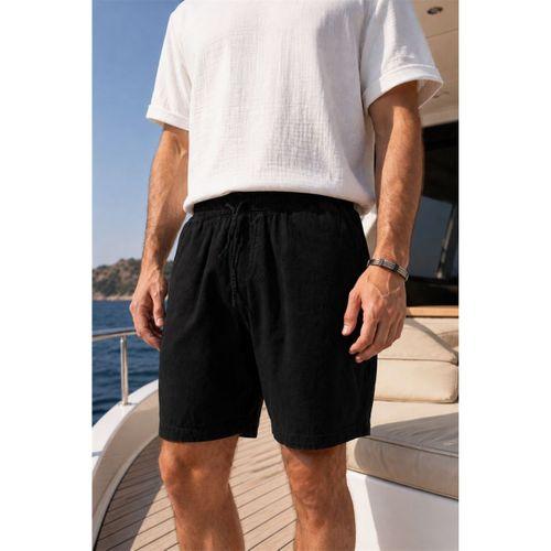 Mann Relax Fit %100 Pamuk Meridian Kumaş Basic Erkek Şort - Siyah