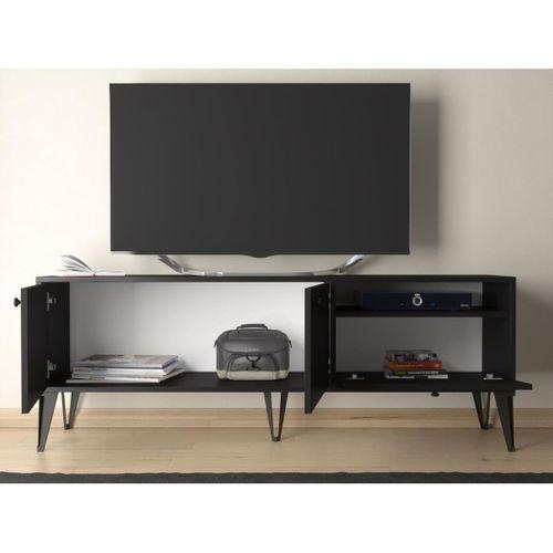 Wood'n Love Atoka 160 Cm Metal Ayaklı Dolaplı, Minifiks Bağlantı Tv Ünitesi - Siyah / Siyah