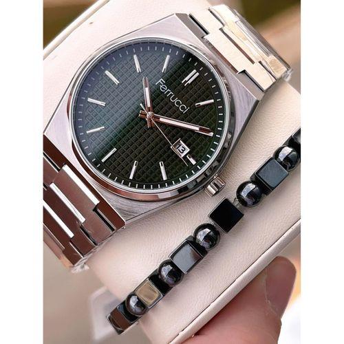 Ferrucci İç Fonksiyonları Aktif 30mt Suya Dayanıklı Çelik Kordon + Bİleklik Hediyeli Erkek Kol Saati VS.BLKT.0754