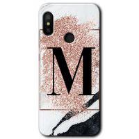 Potkal Hediye Fabrikası Xiaomi Mi Max 3 Kılıf HD Desen Baskılı Arka Kapak - Pembe Mermer Desenli M Harfi