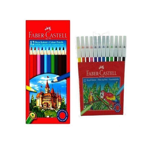 Faber Castell Kuru Boya 12 li Tam Boy - Keçeli Boya Kalemi 12 li - 2 li Set