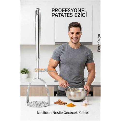 304 Paslanmaz Çelik Lüks Patates Ezici - 34 cm Profesyonel Püre Yapıcı & Mutfak Gereci