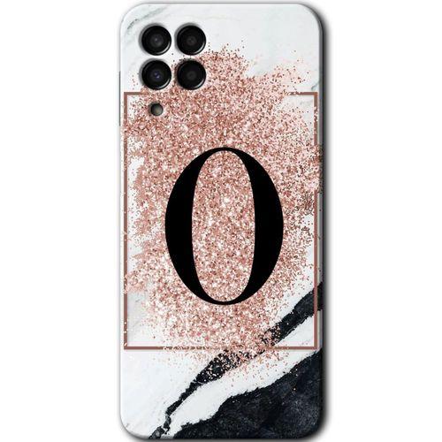 MRCİLETİSİM Samsung Galaxy M33 Kılıf Baskılı Kapak - Pembe Mermer Desenli O Harfi +Tam Kaplayan Mat Seramik