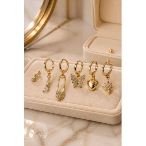 Monalisa Home 6 Adet Figürlü Gold Renk Zirkon Taşlı Küpe