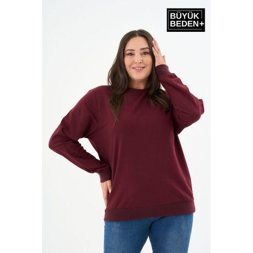Kadın Büyük Beden Bisiklet Yaka İnce Sweatshirt – Regular Fit %64 Pamuklu SPR26BSWk956